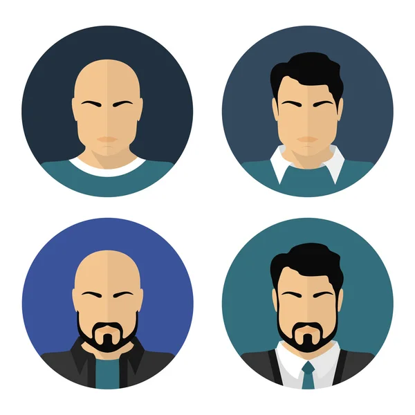 Flat male faces. Vector circle icons — Stock Vector