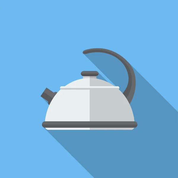Flat kettle with long shadow. Vector icon — Stock Vector