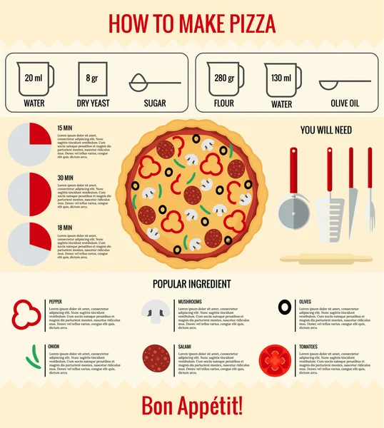 Come fai la pizza. Infografica — Vettoriale Stock