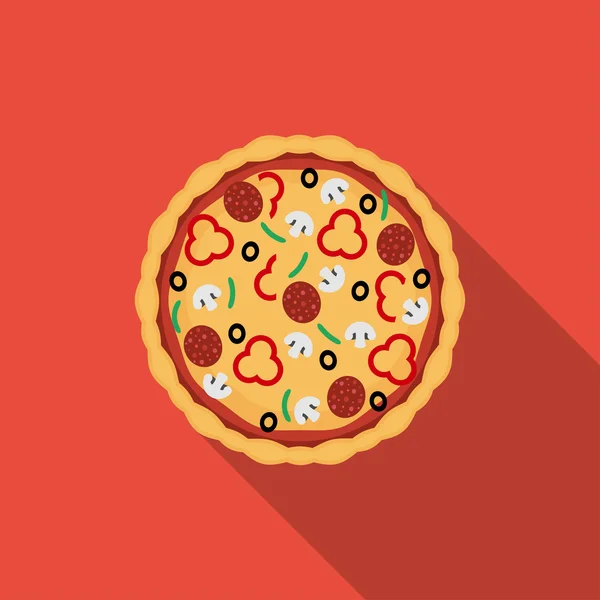 Platte pizza. Vector pictogram met lange schaduw — Stockvector