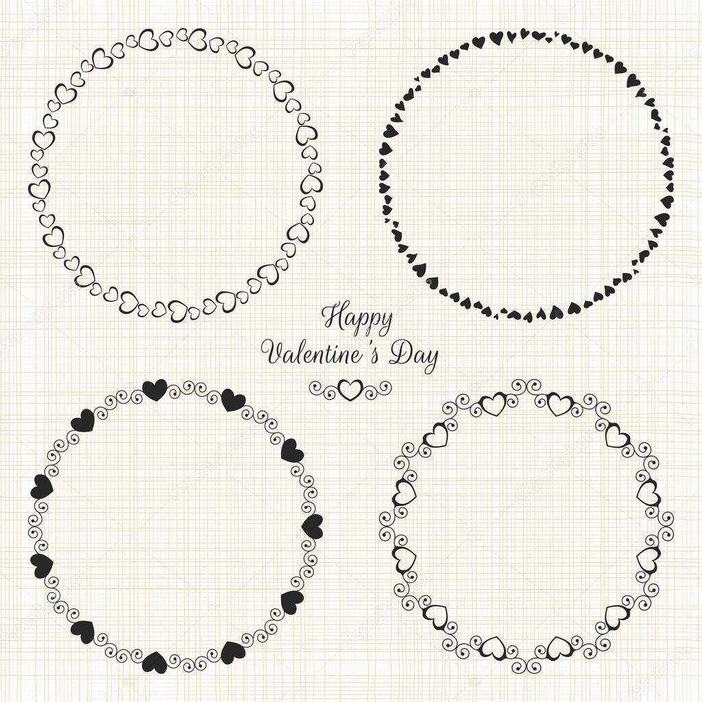 Set of 4 circle cute frames for the St. Valentines Day on the white background