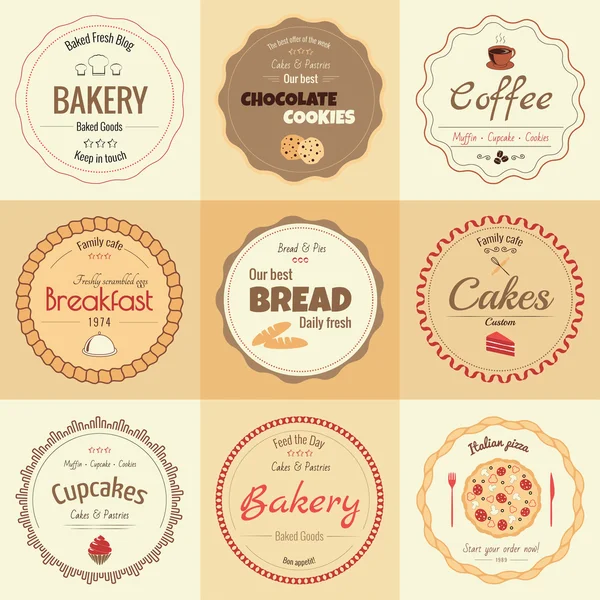 Set of 9 circle bakery labels — Stock Vector