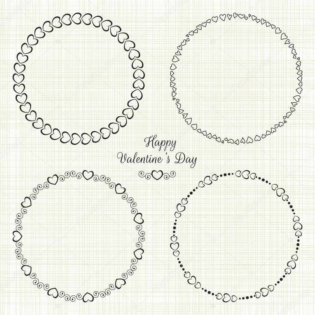 Set of circle cute frames for the St Valentines Day on the white background