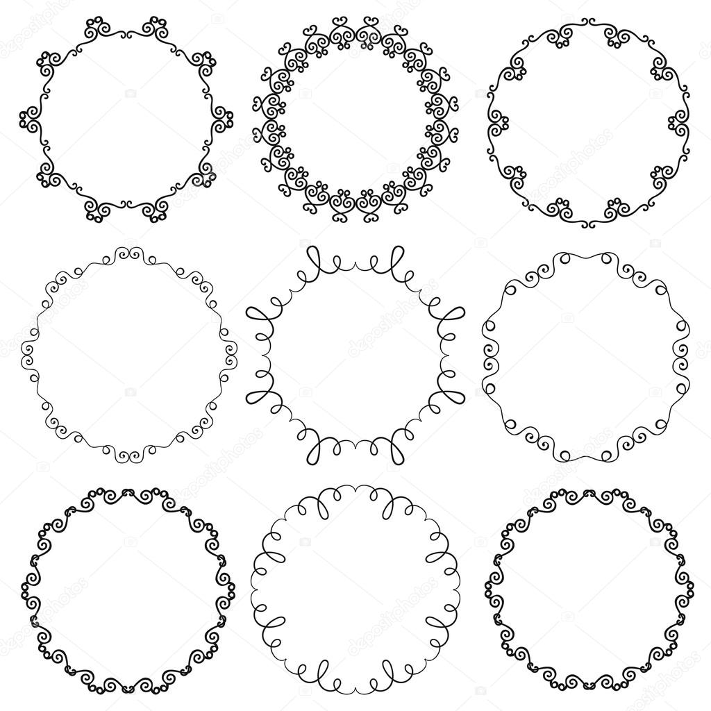 Collection of hand drawn ornamental circle frames