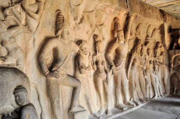 Stone inscriptions in cave Mamallapuram, India — Stock Photo, Image