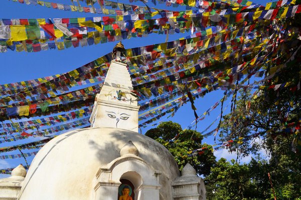 Monkey Temple with Tibetan Buddhist prayer flags
