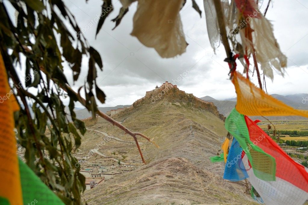 Tibetan Buddhist prayer flags in Gyantse, Tibet