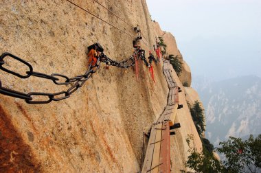 Dangerous walkway at top of holy Mount Hua Shan, China clipart