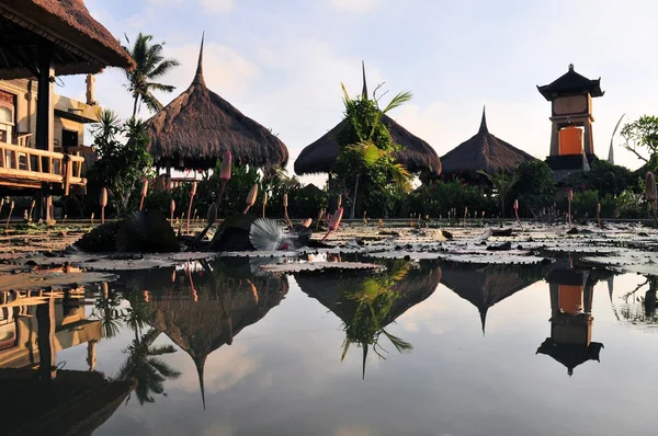 Traditionella halm bungalows i ris fält, Ubud, Bali — Stockfoto