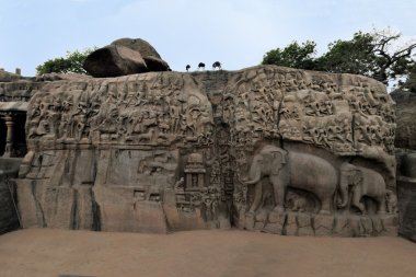 Antik basreliefs Mamallapuram, Tamil Nadu, Hindistan