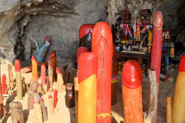 Wooden phalluses in Penis cave, Thailand