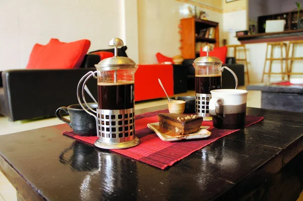 French press coffee maker with cup — Stock Photo, Image