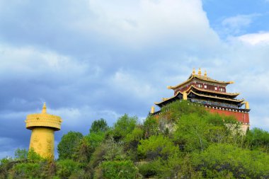 Biggest Buddhist prayer wheel, Shangri La , China clipart