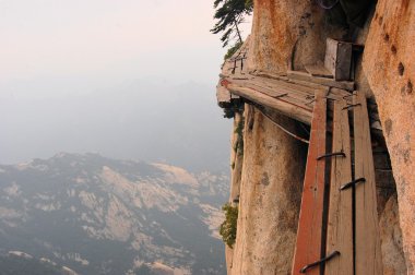 Dangerous walkway at top of holy Mount Hua Shan, China clipart
