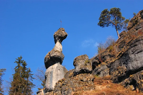 Monolite torre rocciosa vicino Pottenstein, Germania — Foto Stock