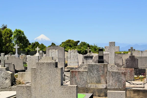 火山オソルノ、湖 Llanquihue パタゴニア、チリと墓地 — ストック写真