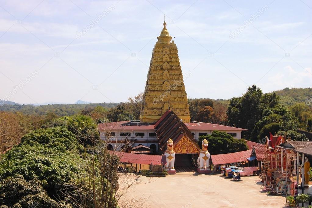 Burmese temple with lion in Sangkhlaburi, Thailand