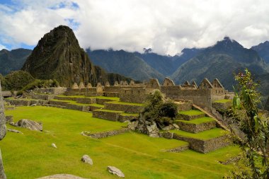 Machu Picchu, Peru Andes kayıp İnka şehir ayrıntılı bir görünümünü kapat