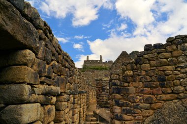 Machu Picchu, Peru Andes kayıp İnka şehir ayrıntılı bir görünümünü kapat