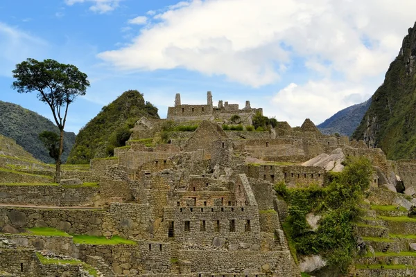 Vue rapprochée détaillée du Machu Picchu, ville Inca perdue dans les Andes, Pérou — Photo