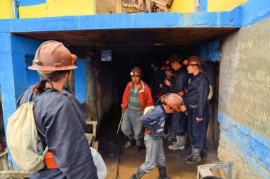 Tourists enter Cerror Rico silver mine in Potosi, Bolivia