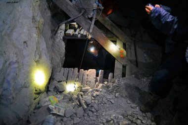 Basic wooden lift with rope in Cerro Rico mine, Potosi, Bolivia