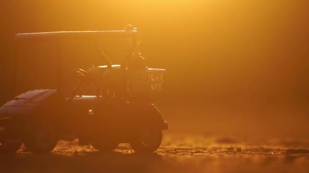 Beeldmateriaal Van Een Golfkar Het Warme Licht — Stockvideo