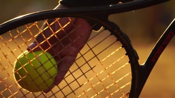 Gros Plan Main Joueur Tennis Avec Raquette Balle — Video