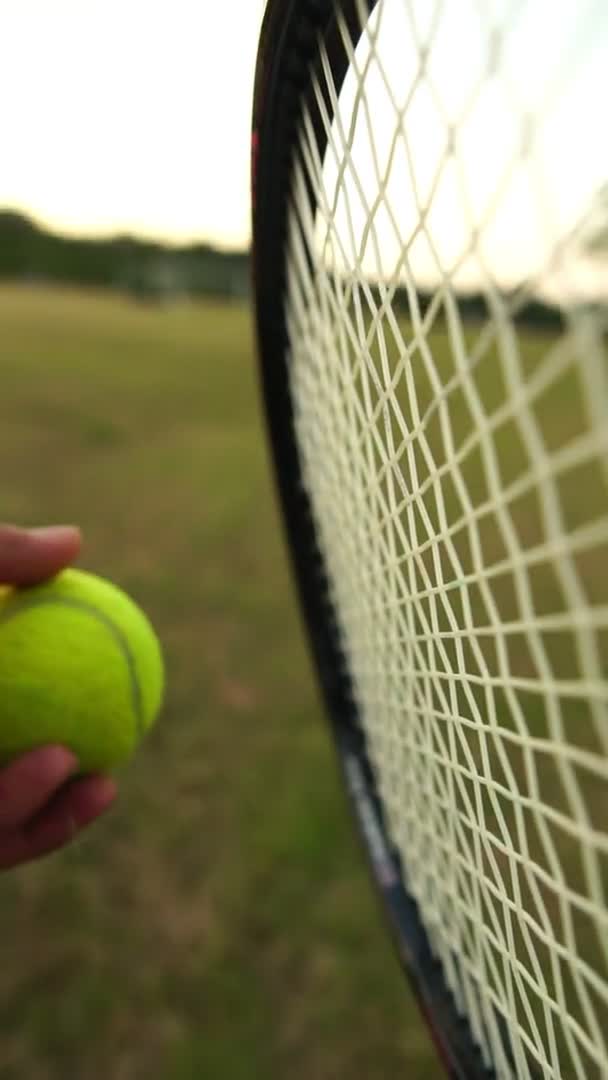 Imagens Close Raquete Tênis Bola Jogador Tênis Jogo — Vídeo de Stock