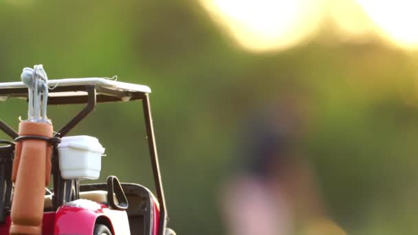 Imagens Câmera Lenta Carrinho Golfe Golfista Embaçado Fundo — Vídeo de Stock