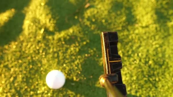 Filmagem Slow Motion Vista Perto Clube Golfe Bola — Vídeo de Stock