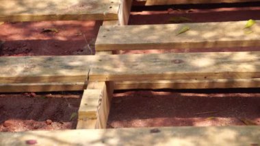 Adam tarafından bırakılan ahşap kalasların görüntülerini kapatın.