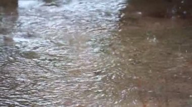 Su birikintisine düşen yağmur damlaları