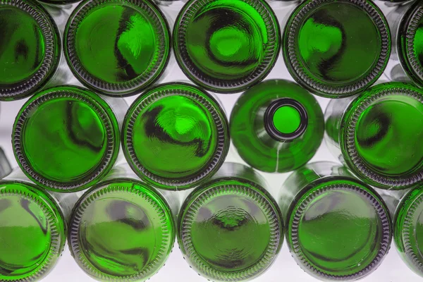 Beer bottles of green glass background — Stock Photo, Image