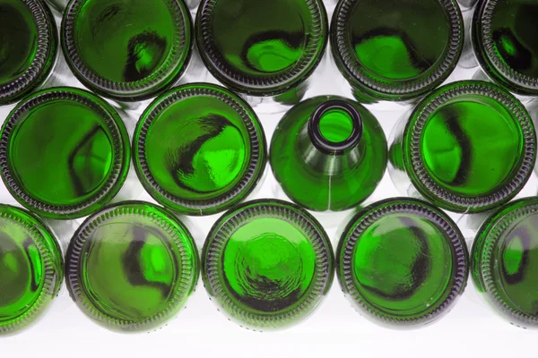 Beer bottles of green glass background — Stock Photo, Image