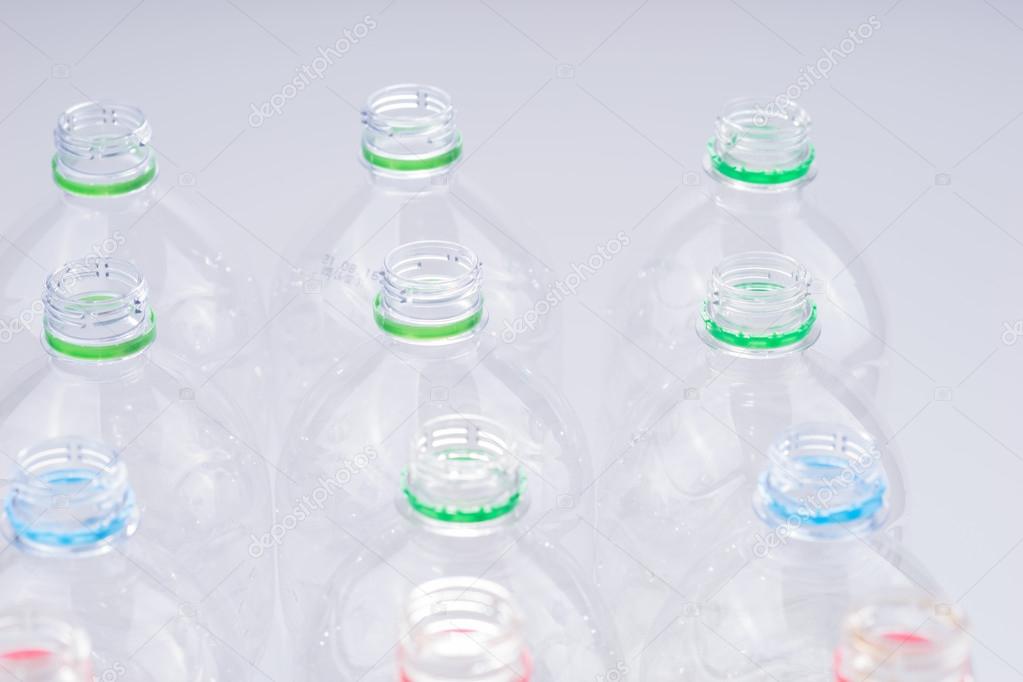 close up of empty used plastic bottles