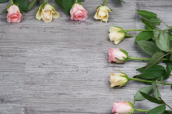 Rosa e rosas amarelas sobre a mesa — Fotografia de Stock