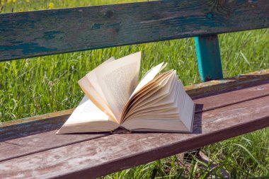 Bir parkta bankta açık kitap