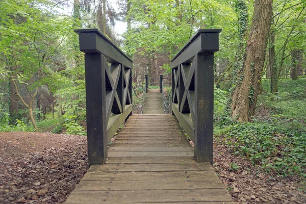 Suspension wooden bridge in the park — Stock Photo, Image