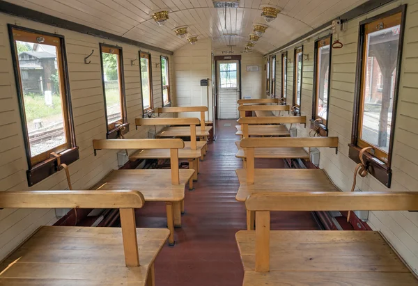 Empty wooden seats in old train — Stock Photo, Image