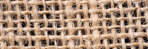 Woven Brown Burlap Panoramic Texture Pattern Background Texture Sackcloth — Stock Photo, Image