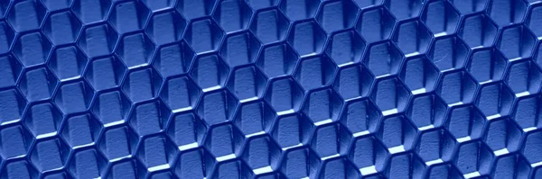 Hexagon Panoramische Blauwe Textuur Blauwe Zeshoek Mozaïek Achtergrond — Stockfoto