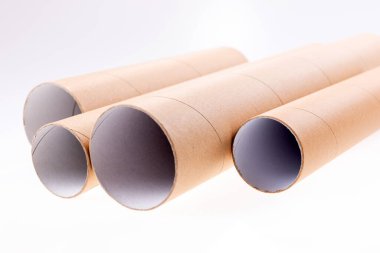 Open package rolls made of cardboard isolated on white