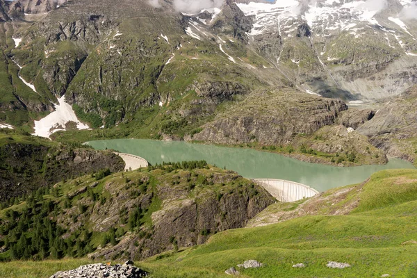 Damm Margaritze Reservoir Grossglockner Mountain Österrike Europa — Stockfoto