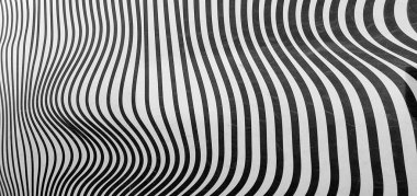 Siyah ve beyaz çizgili desen. Deforme olmuş yüzey. Soyut kıvrımlı çizgiler. Tek renkli arka plan. Optik yanılsama