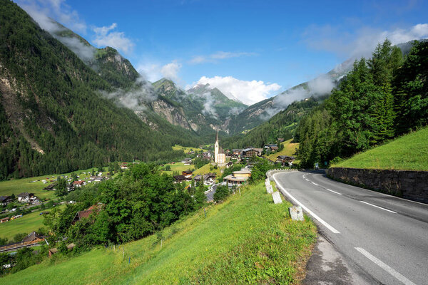 View of the village of Heiligenblut in front of the mountains. Austria