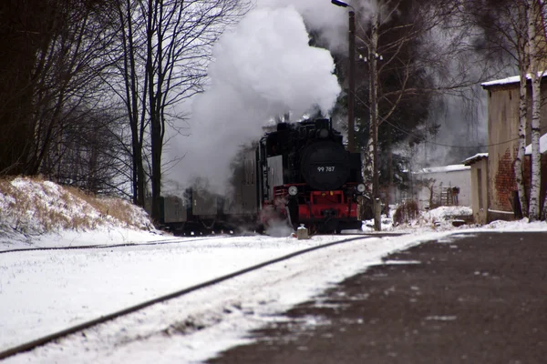 Nostalgic steam train in winter — Stock Photo, Image