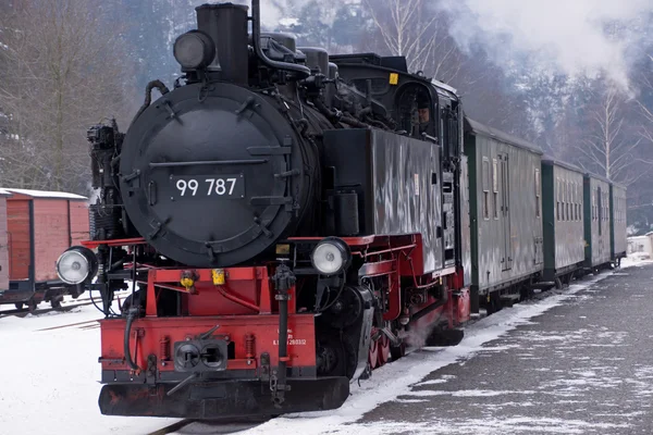 Nostalgický parní vlak v zimě — Stock fotografie