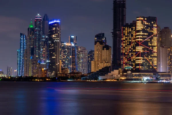 Vista Noturna Para Panorama Dubai Incrível Iluminação Dos Modernos Arranha — Fotografia de Stock