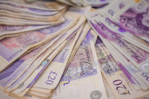   Великобритания фунтов банкноты фон. Деньги Великобритании.